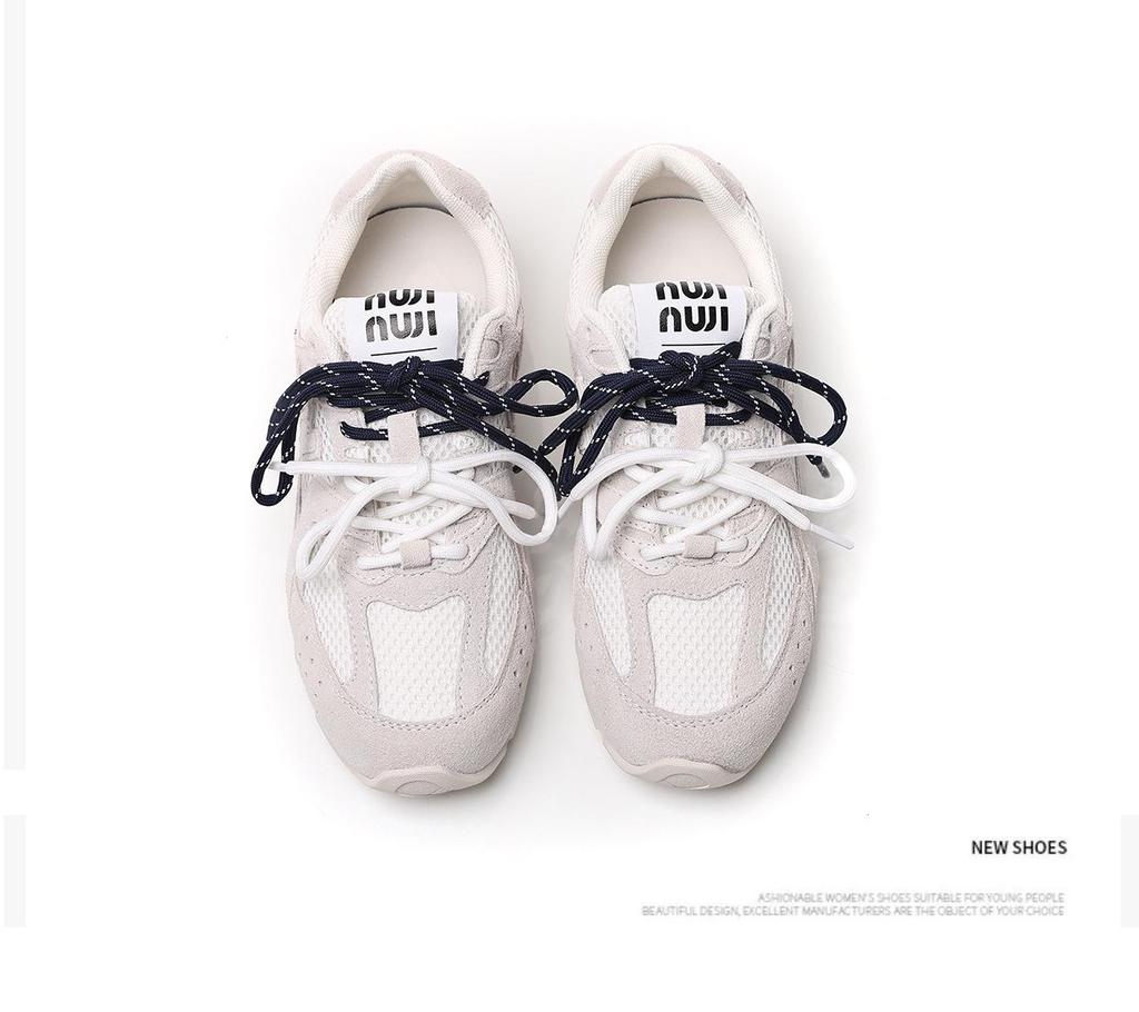 Женские кожаные кроссовки Dexun осень 2024 года: Двухцветные шнурки, стиль Форреста Гампа, повседневные туфли для папы