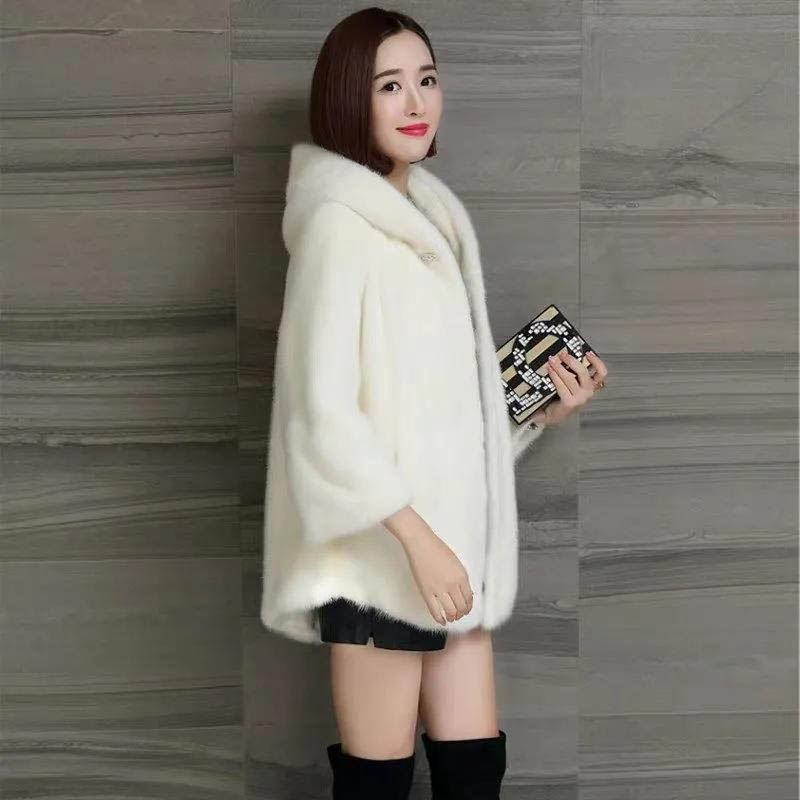 Faux Mink Coat Women's Mid-length Autumn and Winter Thick Plus Size Hooded Fur Coat Women Are Thin