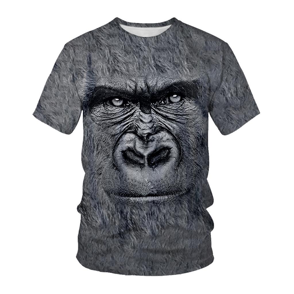 Summer Short Sleeved T-shirt for Men 3D Digital Printed Animal Monkey Round Neck Loose Men Fat Half Sleeve Bottom Shirt Summer