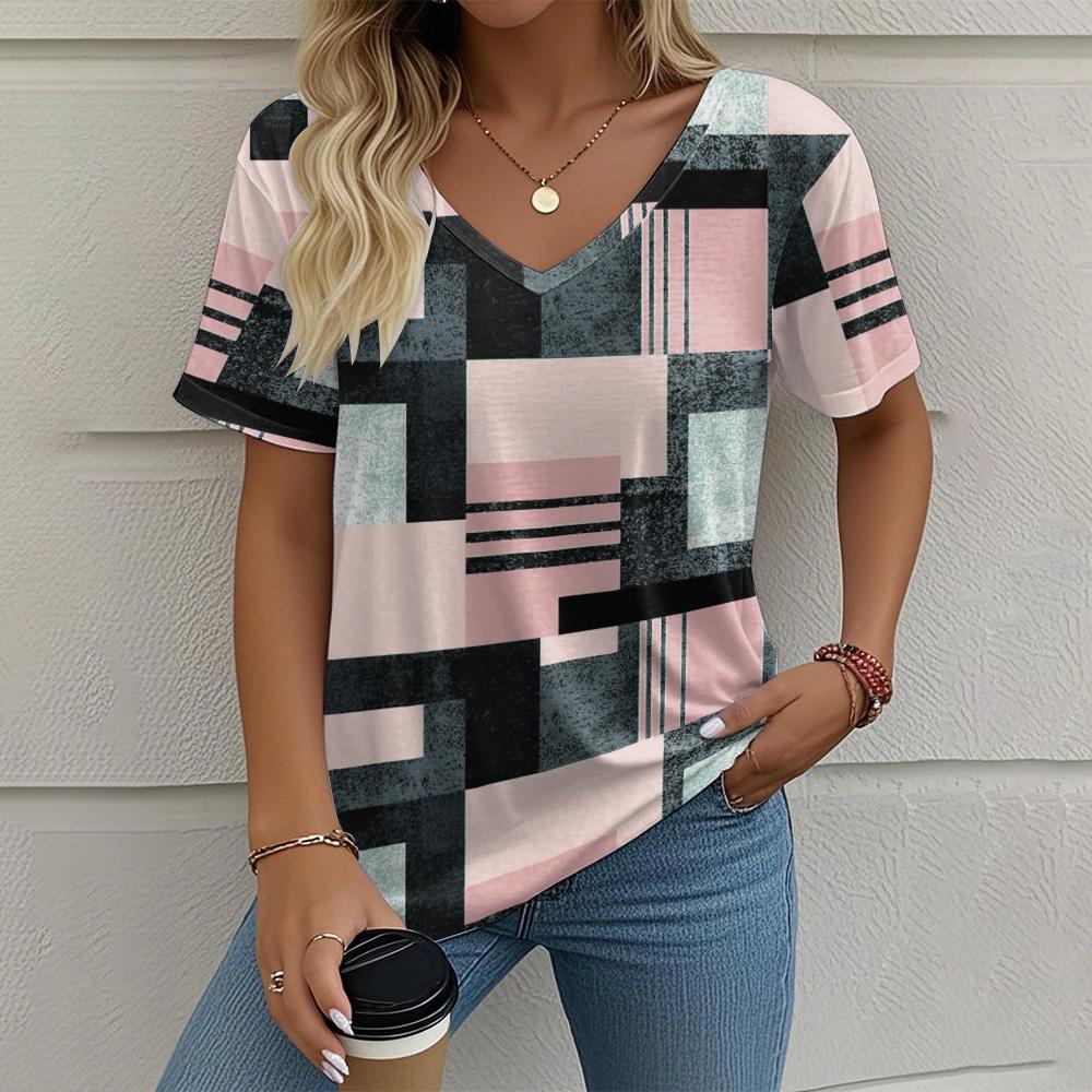 Летняя женская футболка с коротким рукавом и V-образным вырезом, топы с графическим принтом, женская повседневная свободная одежда, уличные футболки
