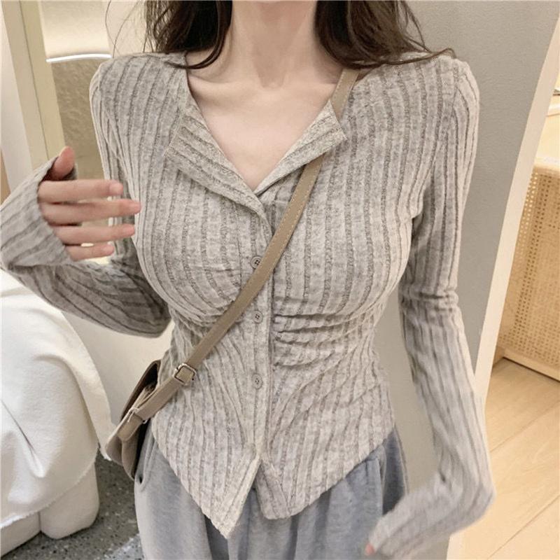 Y2k Knitted Cardigan Women Collar Sweater Coat Vintage Long Sleeve Single Breasted Top Fashion Girls Knitwear