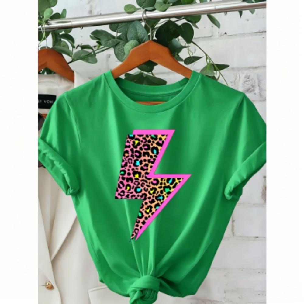 16 Colors Leopard Neon Lightning Print Women's T-Shirts Summer Fashion Street Short-Sleeve Outdoor Casual Tops for Men's and Women's Tees Top