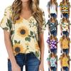 Women's Summer Fashion Casual Print V Neck Short Sleeve Top Blouse
