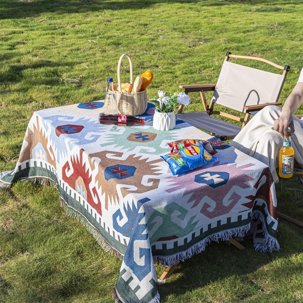 Цвет Моранди Этнический цвет Геометрическая Хлопок и лен Кружевная Скатерть Скатерть для кофейного столика Высококлассная Круглая Скатерть Скатерть