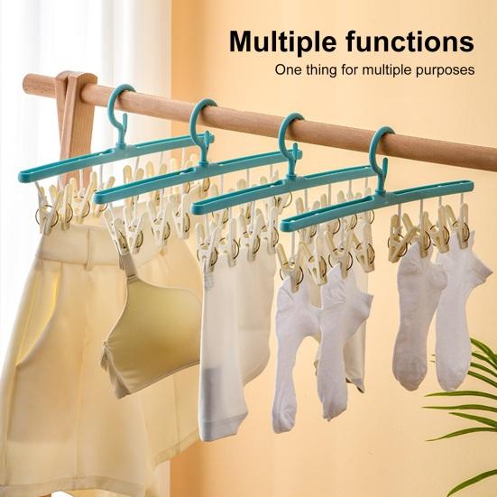 Clothes Drying Hanger 8 Clips 360 Degree Rotatable Windproof Plastic Laundry Hanger Underwear Socks Holder Household Supplies