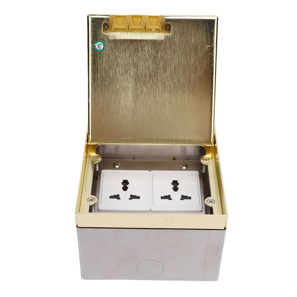 Recessed Floor Outlet Box Water Proof Stainless Steel Flat Socket Kit 4KW 16A with 2PCS 3 Prong Hole for Marble Golden