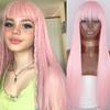 LISI HAIR Женский длинный черный, розовый парик для косплея с челкой, синтетические прямые волосы, длинный термостойкий оранжевый парик 28 дюймов, повседневная одежда