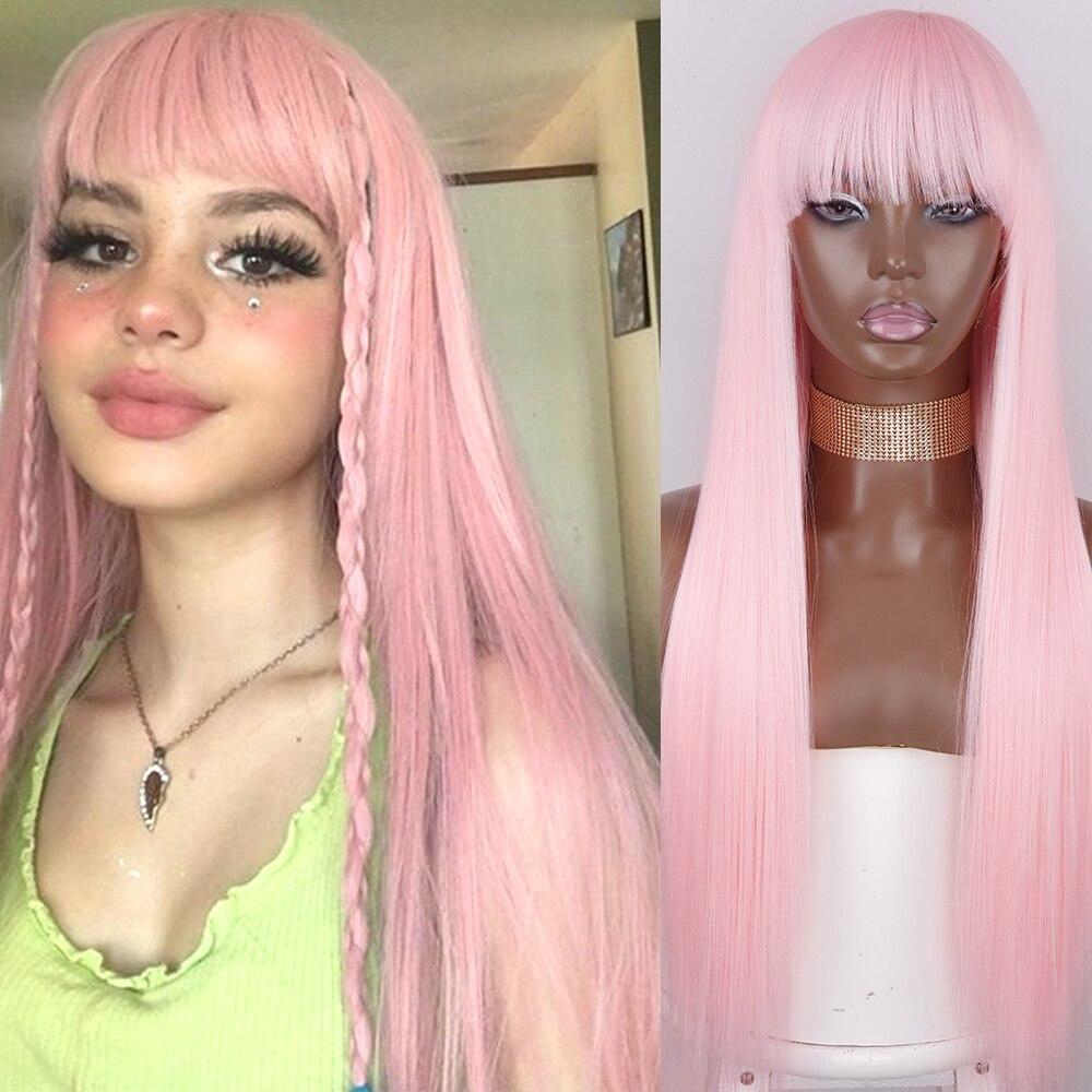 LISI HAIR Женский длинный черный, розовый парик для косплея с челкой, синтетические прямые волосы, длинный термостойкий оранжевый парик 28 дюймов, повседневная одежда