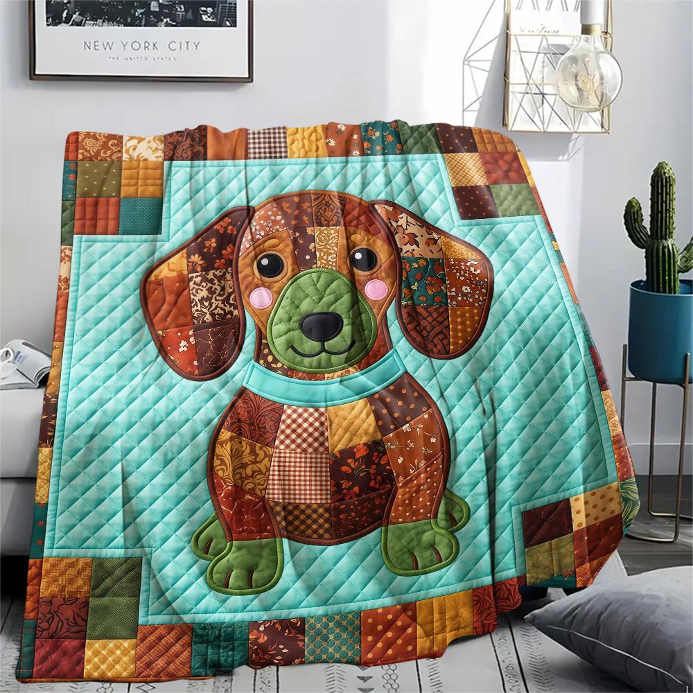 1Pc Dog Patchwork Art Print Flannel Blanket High Quality Warm Comfortable Cover for All Seasons Perfect for Gifts Home Decor