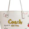 Coach Город 33 Напечатанный эскиз Логотип бренда Сумка-тоут из коровьей кожи Сумка для покупок Сумка через плечо Большая женская Меловой белый