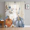 Thanksgiving Autumn Leaf Pumpkin Sheer Curtains for Kids Bedroom Living Room Voile Window Curtains Tulle Drapes