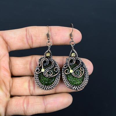 Серьги из молдавита, ювелирные изделия из драгоценных камней, обернутые медной проволокой 999 пробы, серьги ручной работы ко Дню матери