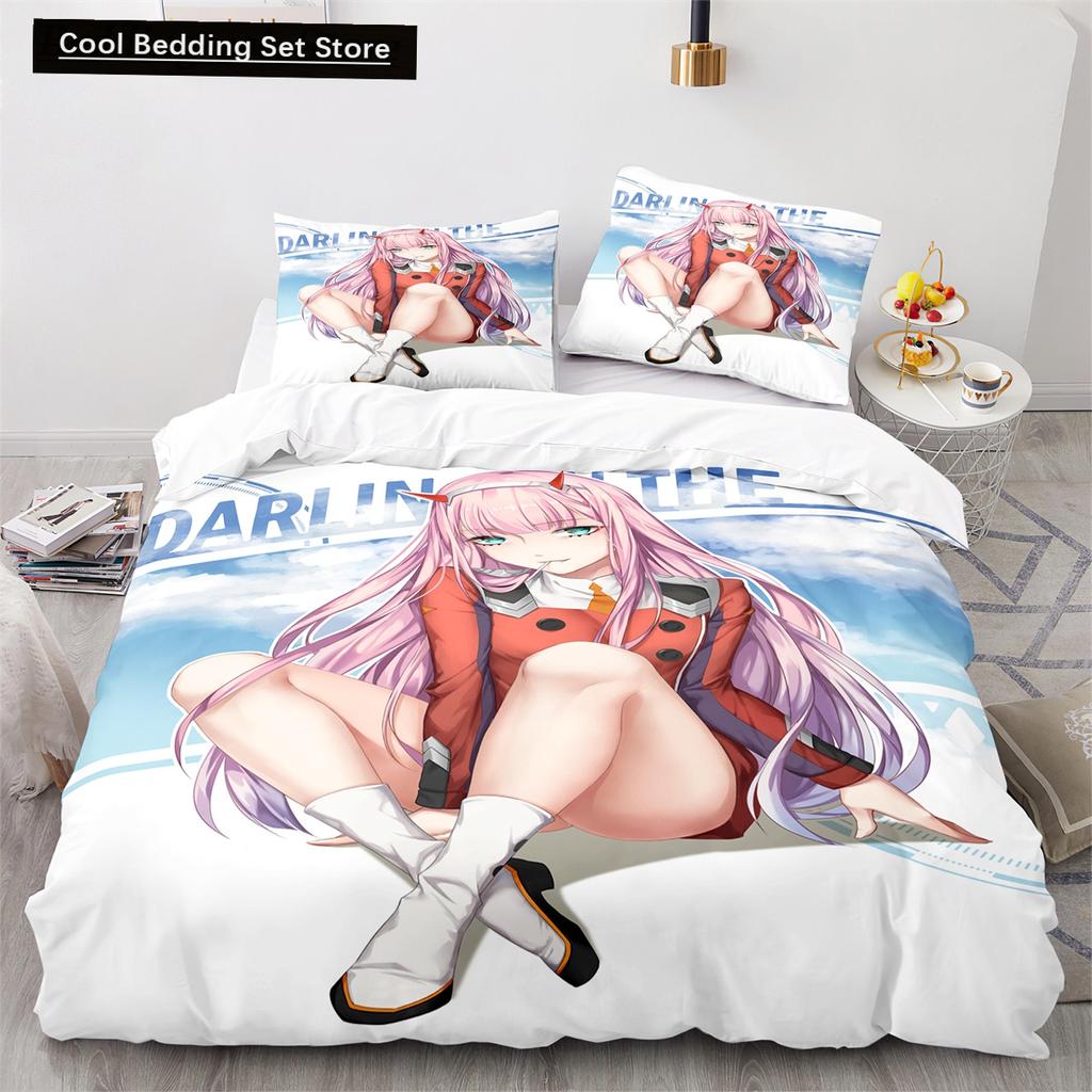 Darling In the Franxx Anime Duvet Cover Set with Pillow Covers Polyester Teens Kids Bedding Set Full Queen King Size Bed Linen