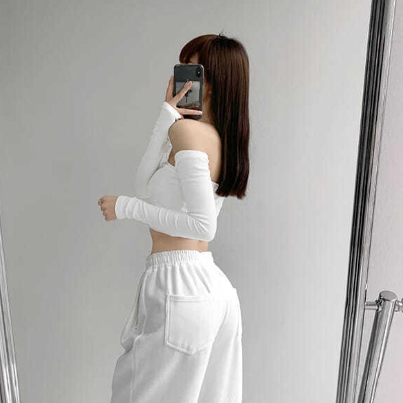 Уличная сексуальная женская футболка с обернутой грудью, модная женская клубная вечеринка со съемными рукавами и длинными рукавами