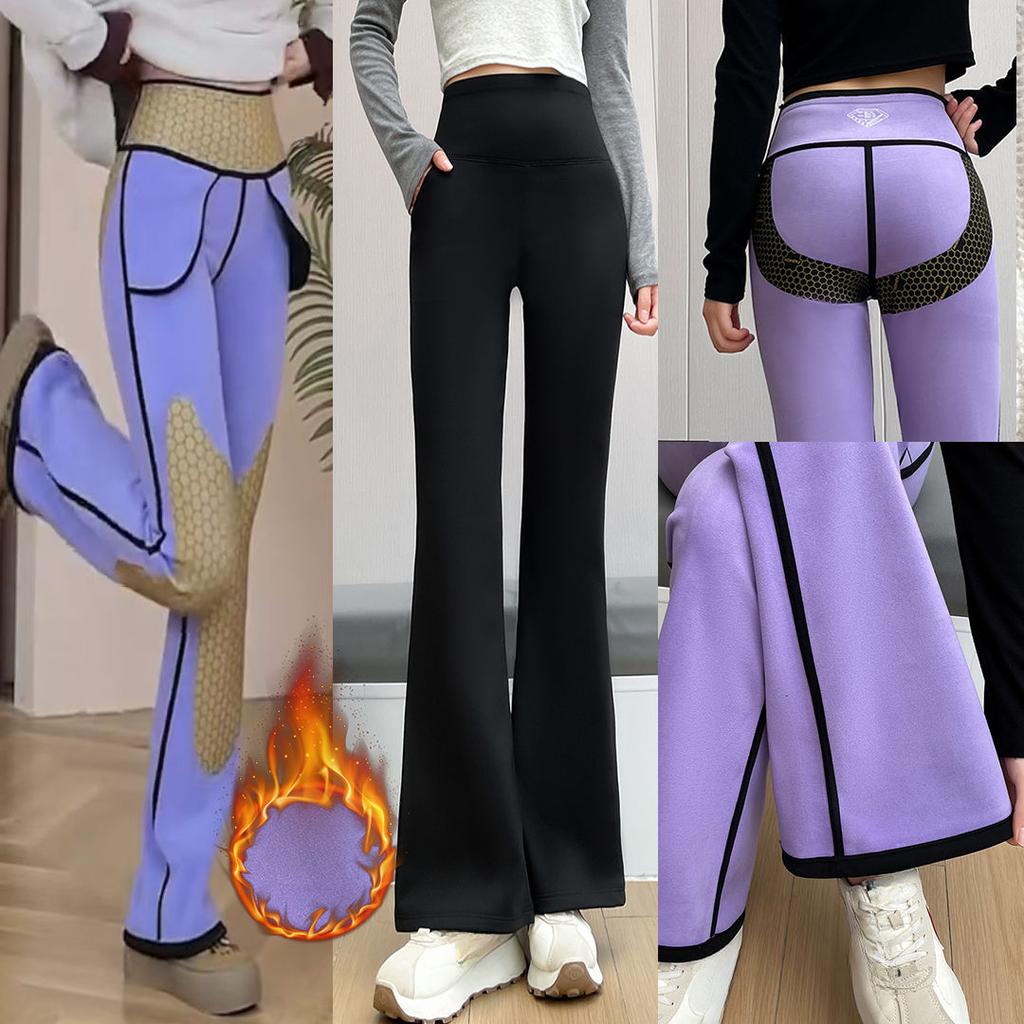Thick Winter Pants for Women with Fleece Lining, High Waist Warm  Flare Leg Design