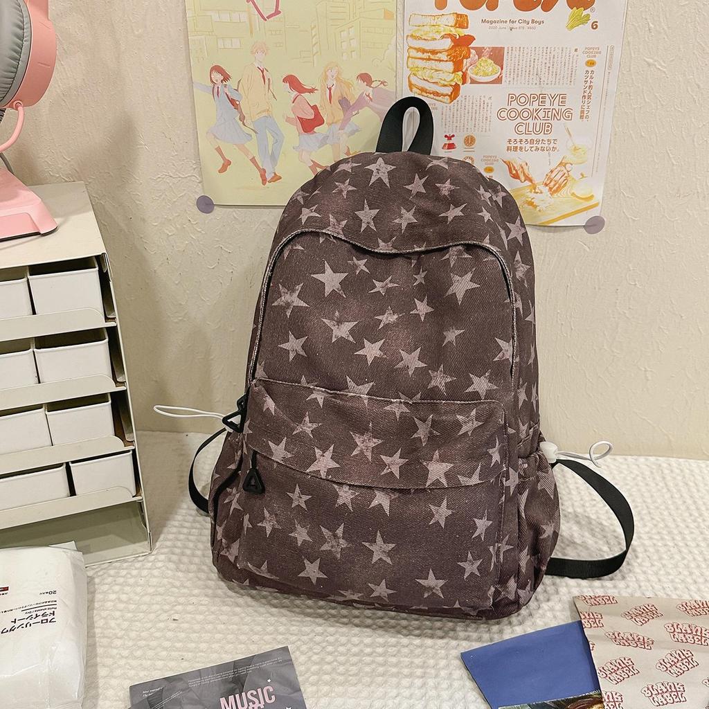 2025 Star Print Backpack for Female Students - Large Capacity, Lightweight, College & High School Schoolbag
