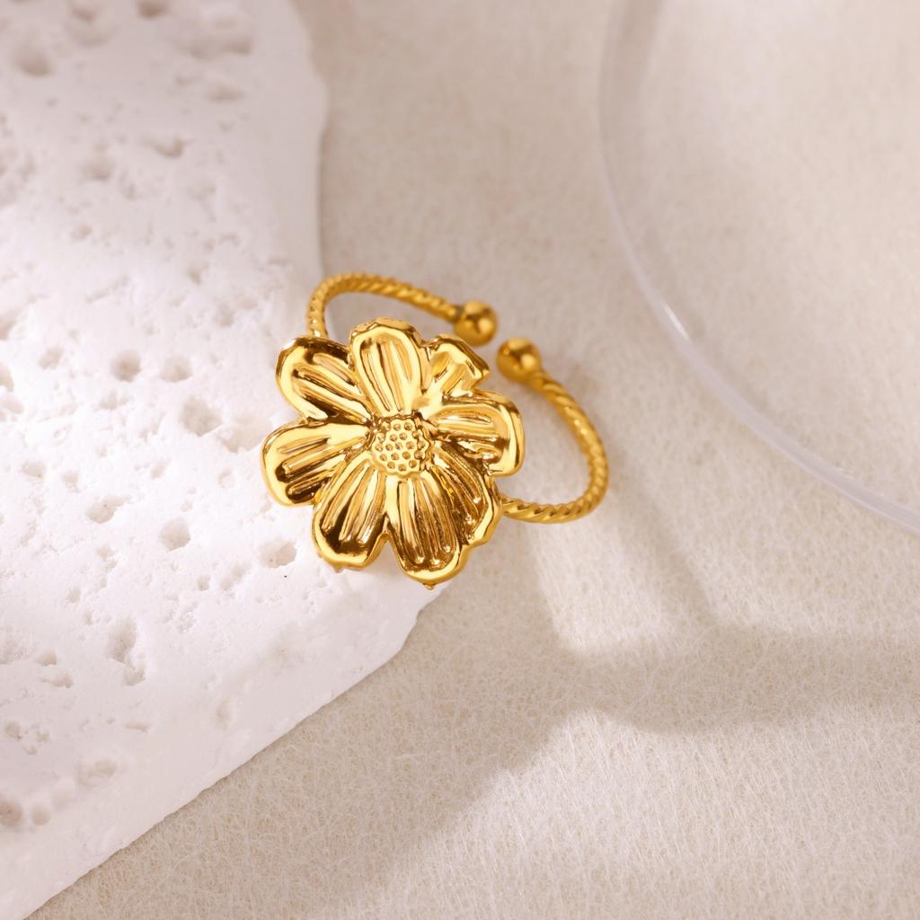 Ветер настоящий золотой нержавеющая сталь цирконий кольцо женское пасторальный стиль цветок бант открытое кольцо ювелирные изделия