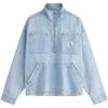 Vintage Wash Letter Woven Label Pocket Half-Zip Stand Collar Denim Jacket Men Jackets Light-Blue J325550