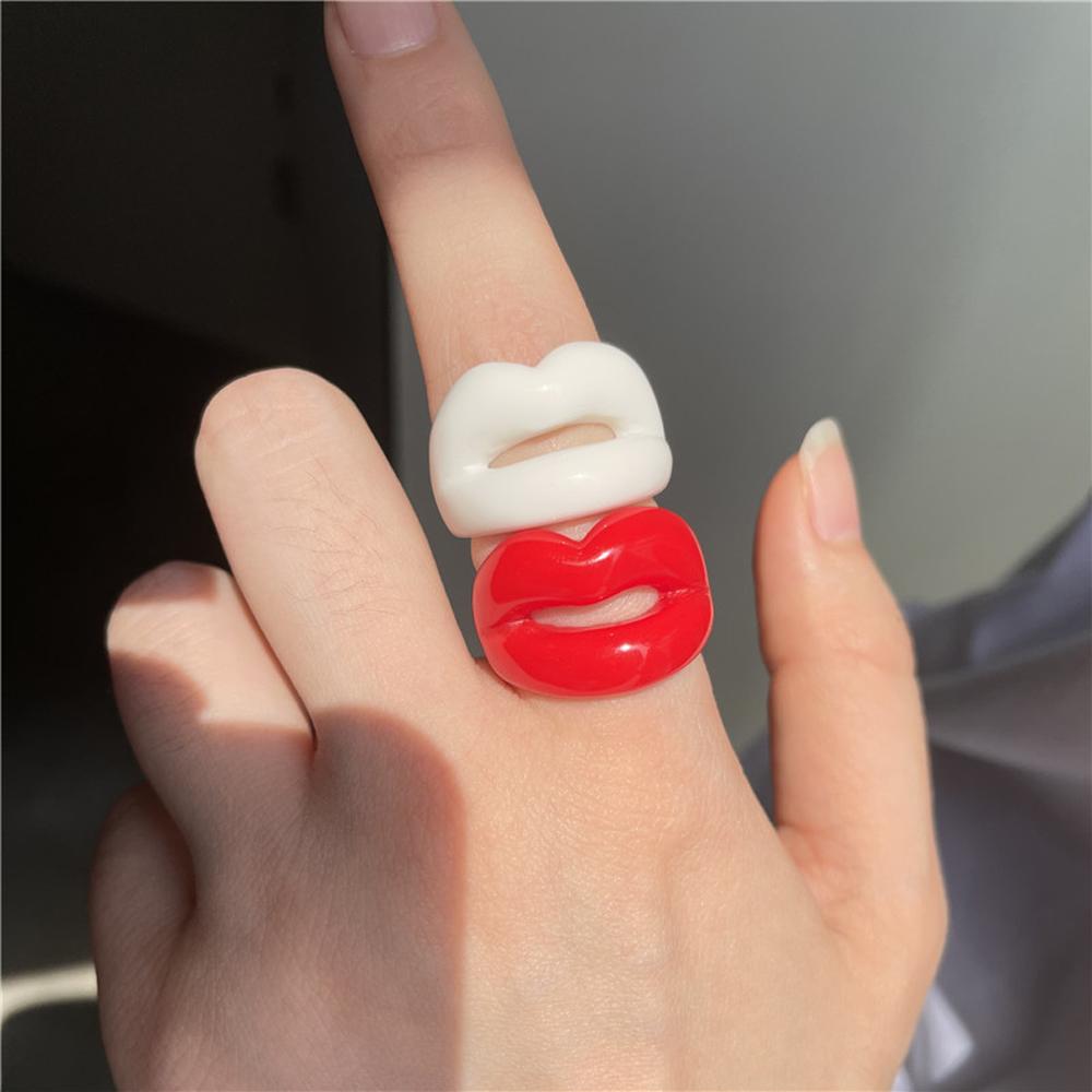New Personality Acrylic Geometric Square Punk Resin Rings Lips Fashion Jewelry Finger Ring