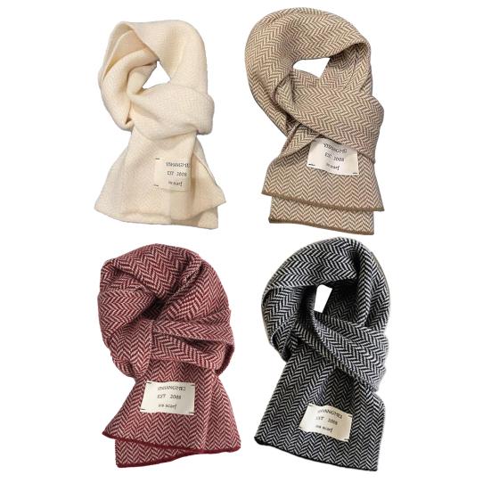 Winter Scarf Thickened Knitted Color Matching Printed Elastic Stay Warm Anti-shrink Lady School Outdoor Scarf Clothes Accessories