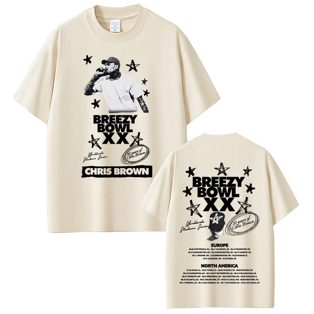 Rapper Chris Brown Breezy Bowl XX Tour 2025 Tshirt Unisex Women Hip Hop Fashion Oversized Short Sleeve T Shirts Streetwear Unisex