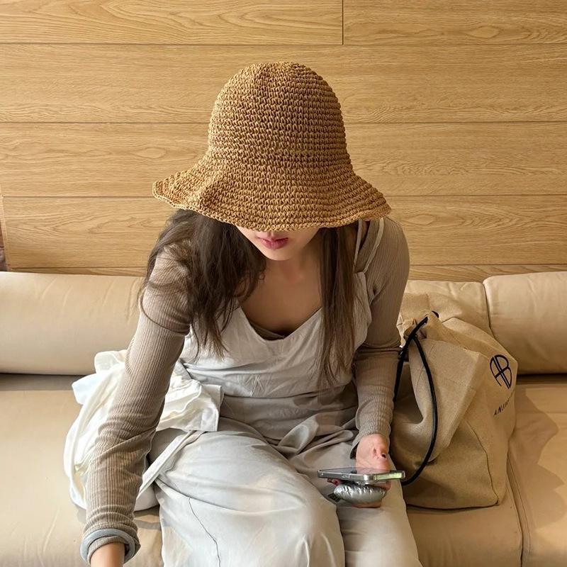 Women's Large Brim Foldable Breathable Straw Sun Hat for Summer Travel & Vacation