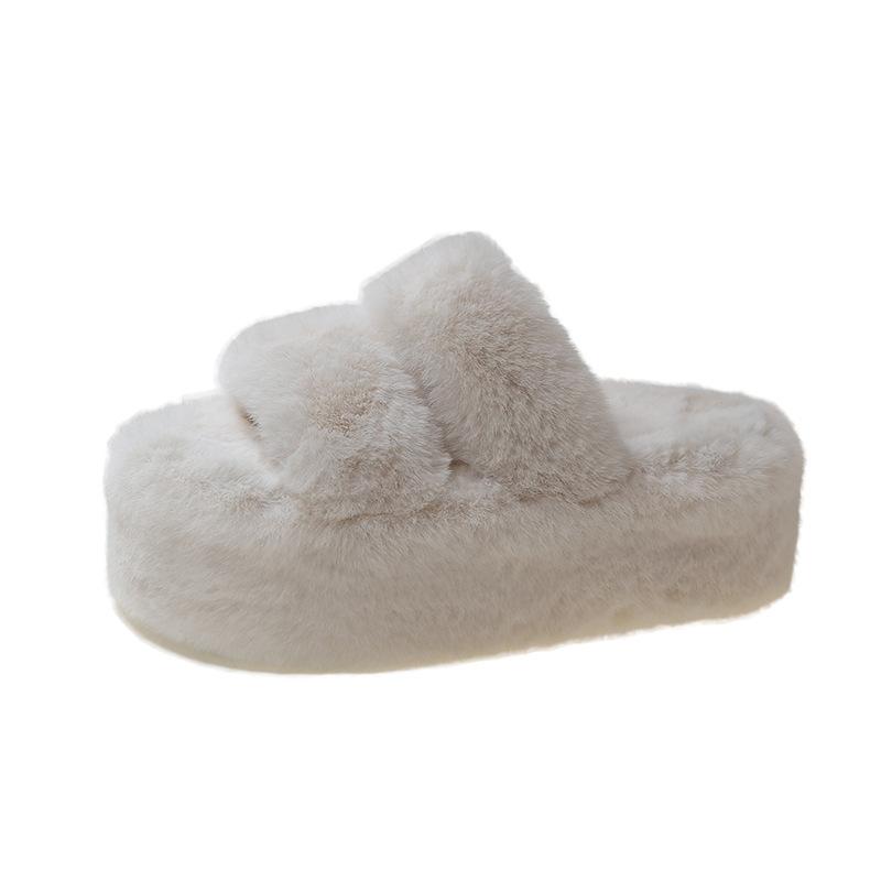 7.5Cm Thick-bottomed Parallel Bars Fluffy Slippers Women's Autumn and Winter New Korean Version Plush Slippers Women's Home Thick-bottomed Fluffy Sli