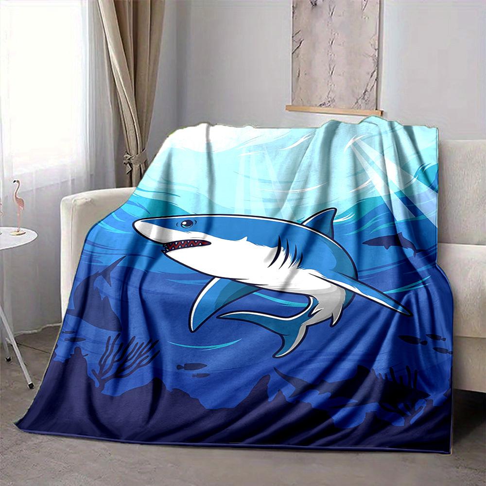 1pc Ocean Dive Shark Blanket, Lightweight Flannel Throw Blanket For Sofa, Bed, Travel, Camping, Living Room, Office, Couch, Chair, And Bed