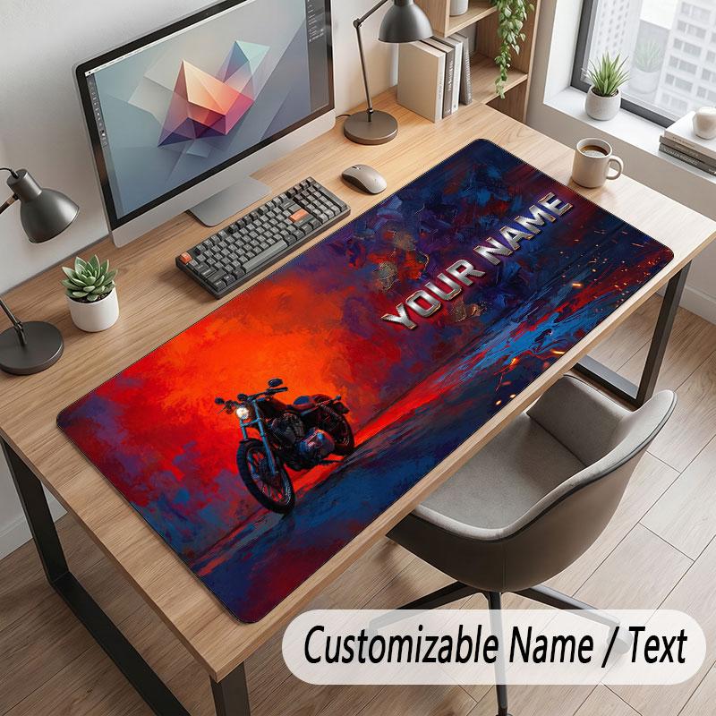 Motorcycle Theme Customized Mouse Pad Personalized Print Name Text Desk Mat For Home Office Table Decor