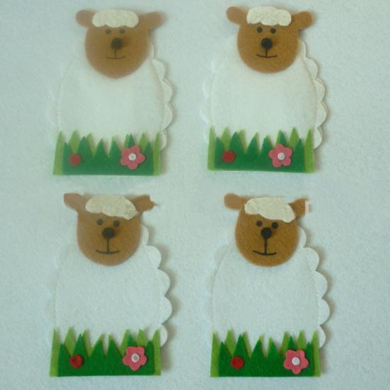Happy Easter 4 Pabric Pcs Shape Reusable Tableware Holders Sheep Lovely Gift KTY