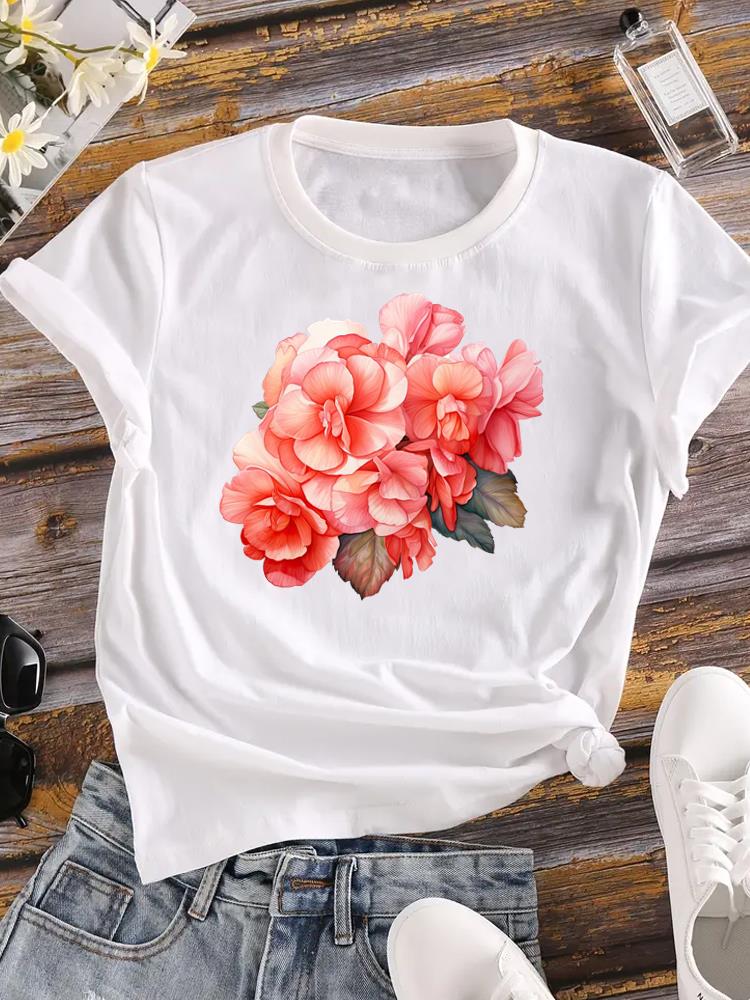 (Азиатский размер) Женская милая цветочная тенденция 90-х годов, модная футболка с коротким рукавом, одежда с принтом, женская повседневная футболка, женские футболки с графикой