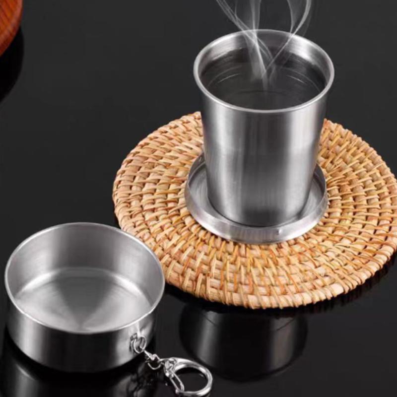 Portable Stainless Steel Retractable Teacup for Outdoor Camping Adventures Easy to Store and Use