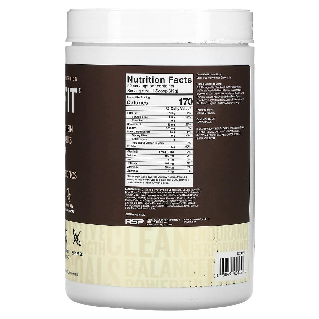 Truefit, Grass-Fed Whey Protein Shake, Chocolate, 940G (2Lbs)