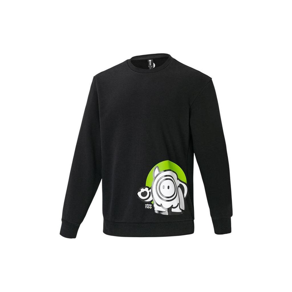 Adidas Neo Cartoon Anime Print Fleece Crewneck Sweatshirt Men Sweatshirts Black IB8898