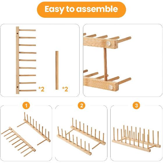 Bamboo Dish Dying Rack - Pot Lid Plate Organizer Holder for Cabinet - Cutting Board Organizer-Plate Rack for Dish, Pot Lid, Bowl, Cup, Cutting Board