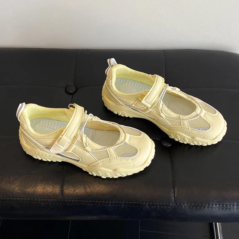 Модные спортивные сандалии Мэри Джейн Женские Летние Мягкая Подошва Противоскользящие 2025 Новые Перфорированные Дышащие Толстый Каблук Застежка-липучка