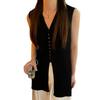 French Solid Color V-Neck Sleeveless Single-Breasted Chic Knitted Vest For Women