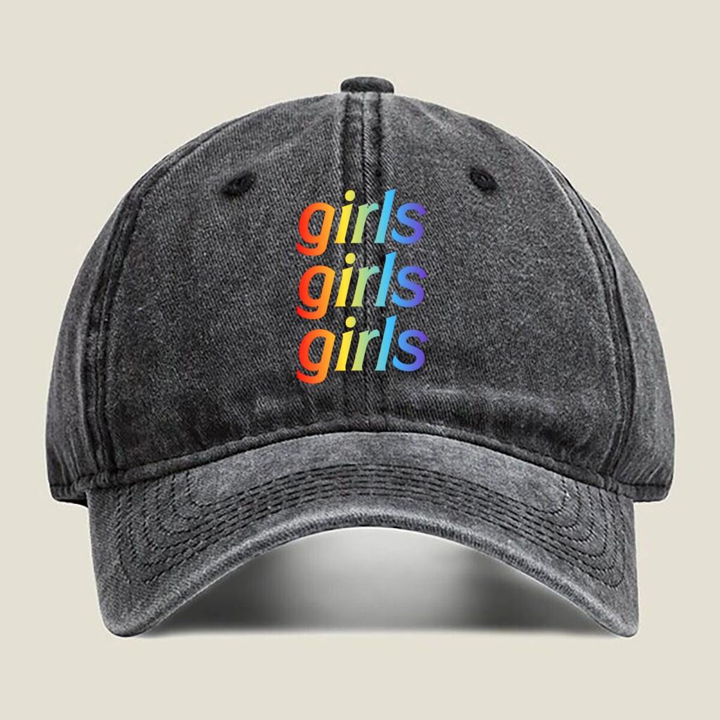 Colorful “Girls Girls Girls” Repeat Fashion Washed Baseball Cap Hat Outdoor Activities