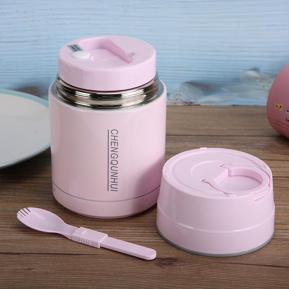 800ml Stainless Steel Portable Vacuum Thermal Cup Pot Lunch Box Insulated Food Container Pink