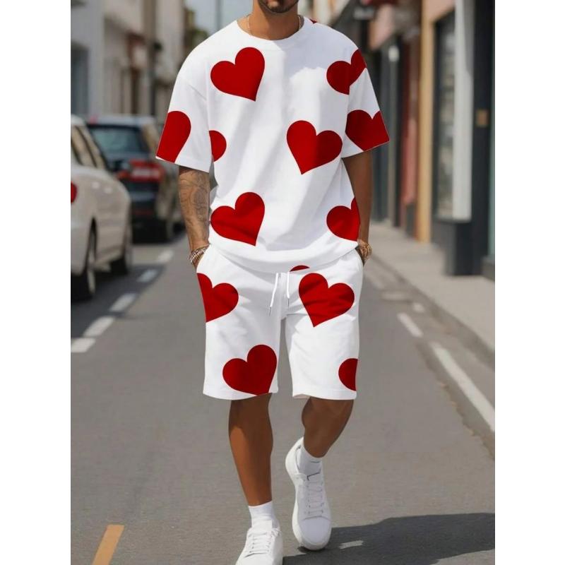 Летний мужской дышащий и удобный комплект из футболки с круглым вырезом и шорт с принтом, для активного отдыха