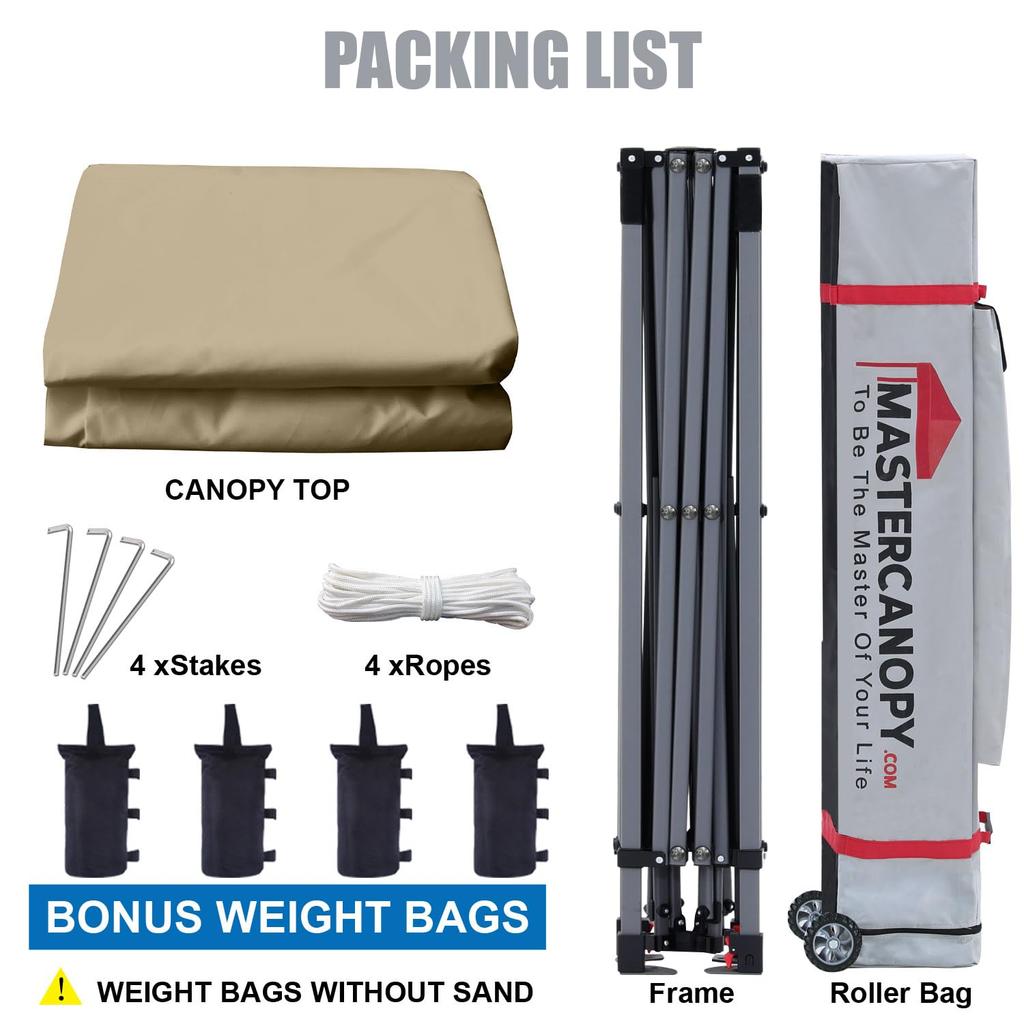 MASTERCANOPY Тент-палатка с одним касанием Боковая штора Боковой лист Набор из 4 Стальной каркас Легко собирается Коммерческое использование на открытом воздухе (Сумка на колесиках, Колышек, Веревка, Груз