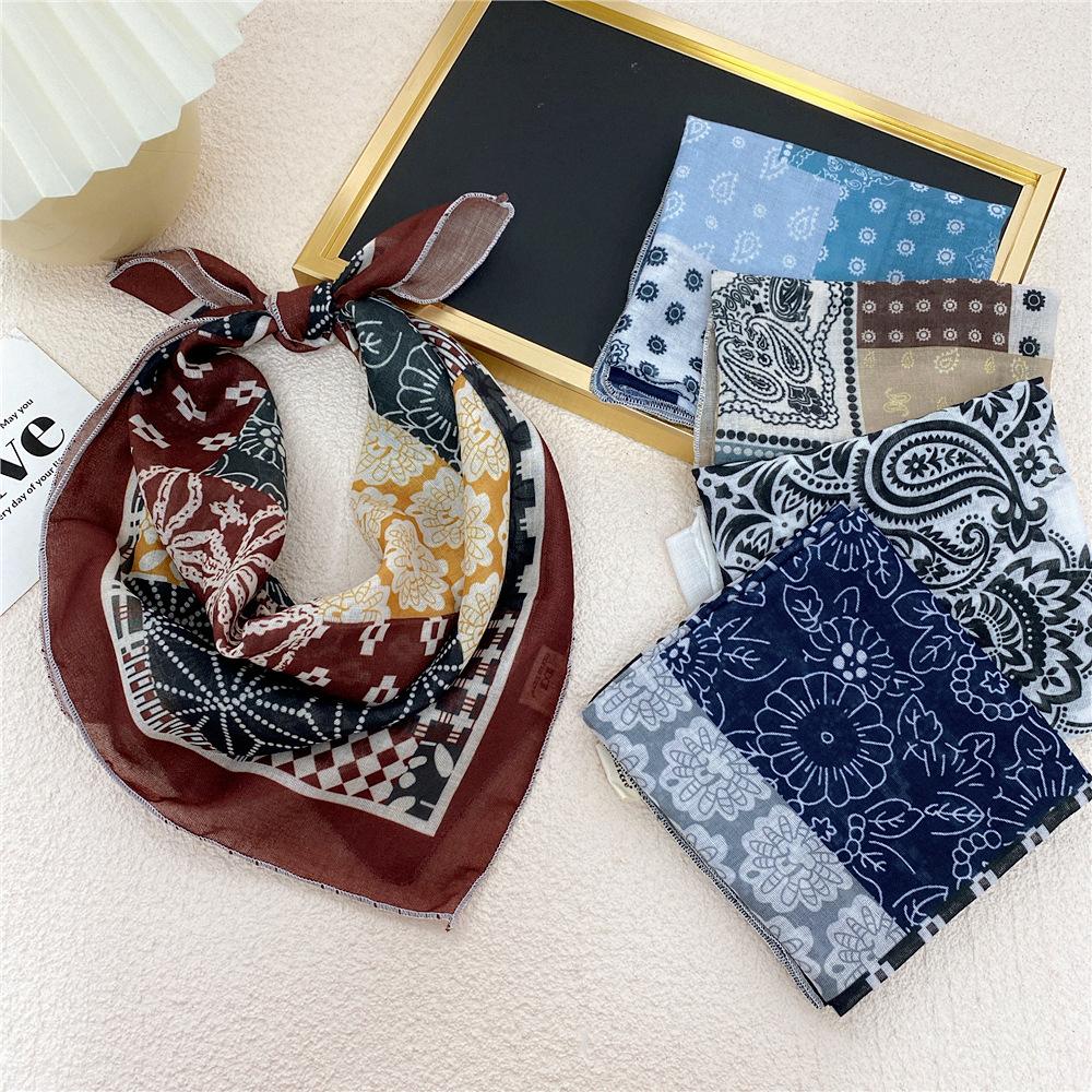 Cotton And Linen Small Square Scarf Silk Scarf Women'S Spring And Autumn New Style Artistic And Versatile Fashionable Temperament Headband Scarf
