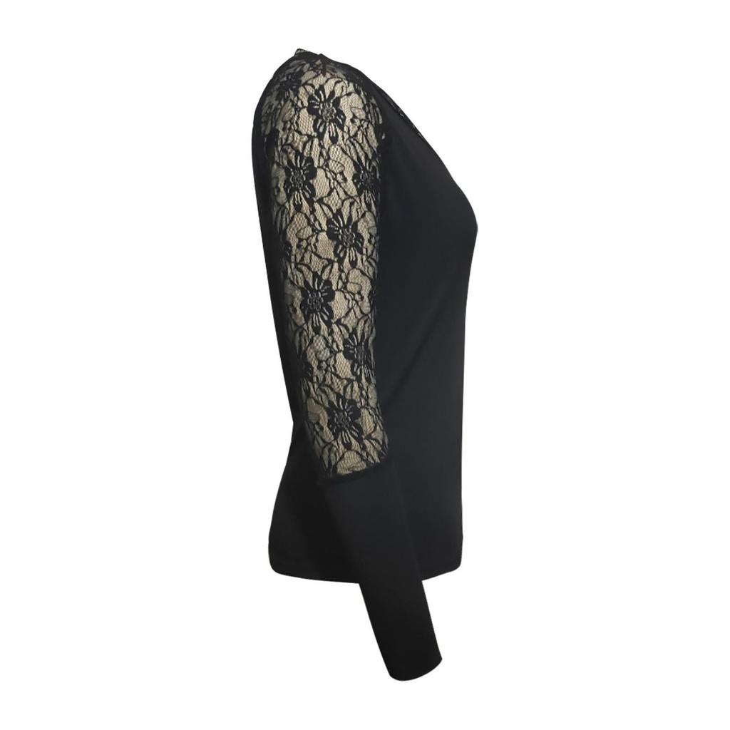 Женский длинный стильный пуловер с открытыми плечами и v-образным вырезом, кружевная блузка