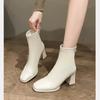 Fashion 2024 Spring Autumn New Style Square Head Leather Face Versatile Comfortable Outerwear Zipper Bare Boots Short Boots for Women