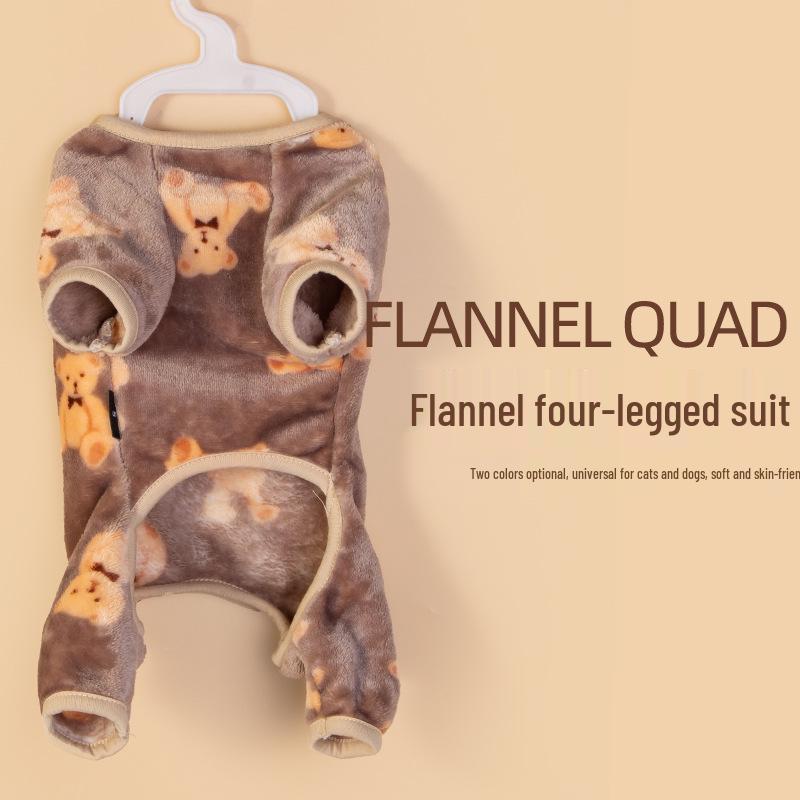 Фланелевый костюм плюшевого мишки для четвероногой собаки - Теплая осенняя одежда для питомца