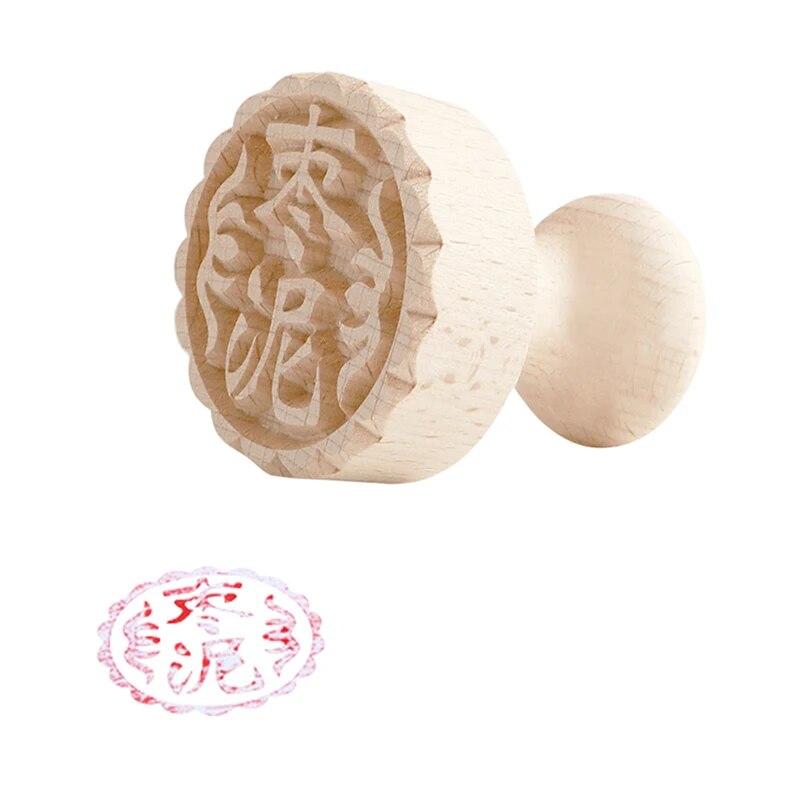 Круглый деревянный штамп с ручкой диаметром 5 см, штамп с китайским иероглифом «Лунный торт», штамп для кондитерских изделий, штамп с благословением