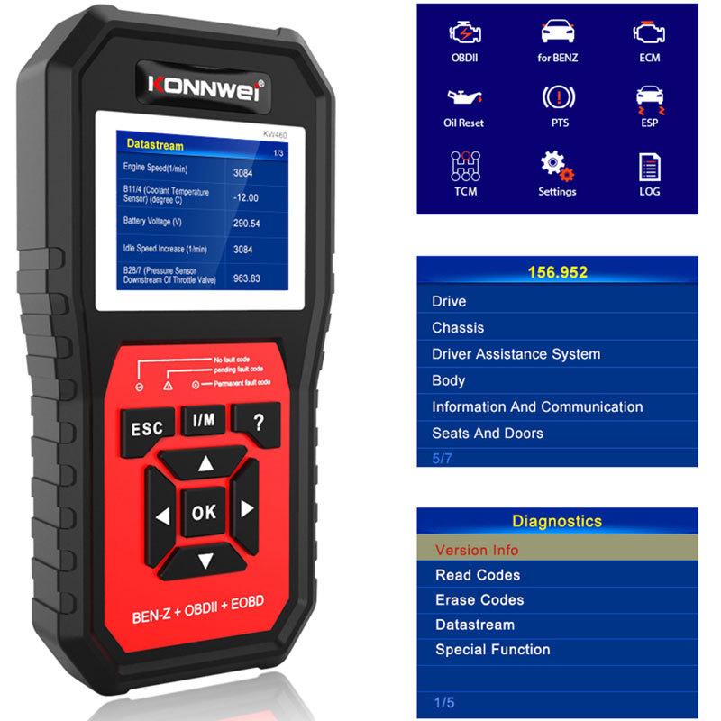 KONNWEI KW460 Диагностический инструмент для всех систем OBD 2 Автомобильный сканер кодов ошибок ODB2 ABS Подушка безопасности Масло ABS EPB DPF SRS TPMS Сброс