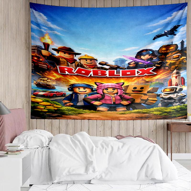 Roblox Print Tapestry, Backdrop, Easy Setup, Ideal for Bedroom, Office & Living Room, with Aesthetic Wall Hanging Decor.