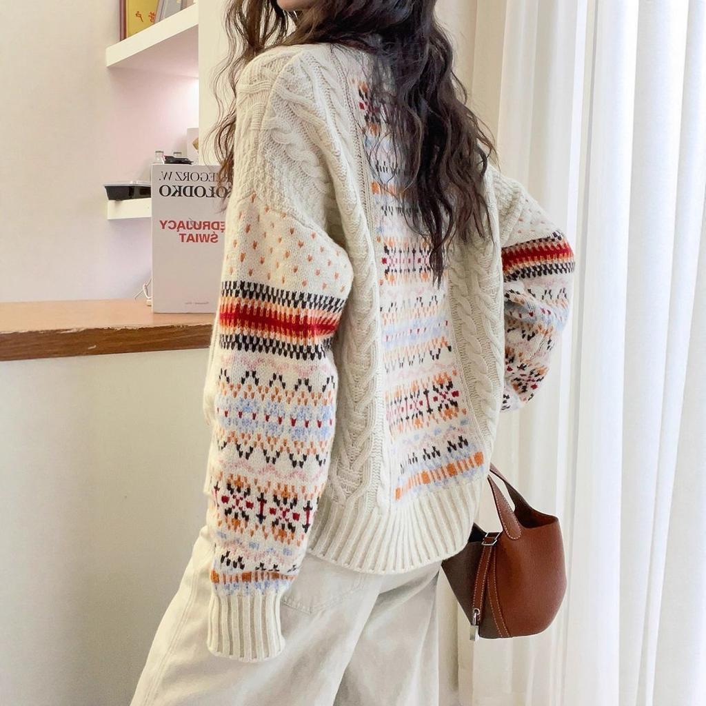 Винтажный трикотажный пуловер с круглым вырезом, женский осенне-зимний новый свободный повседневный трикотажный свитер «Фэр-Айл» женский