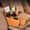 1pc Multifunctional Car Armrest Cushion with Cup Holder, Faux Leather Storage Heightening Pad for Center Console, Vehicle Tissue Box